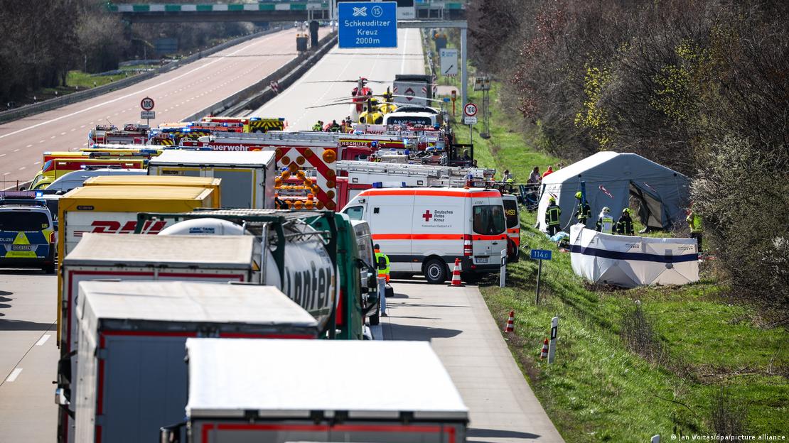 Rescue vehicles around the site of the crash