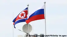 13.09.2023
This pool image distributed by Sputnik agency shows Rusian and North Korean flags waving at the Vostochny Cosmodrome in Amur region on September 13, 2023, during the meeting of Russian and North Korea's leader. (Photo by Artem Geodakyan / POOL / AFP) (Photo by ARTEM GEODAKYAN/POOL/AFP via Getty Images)