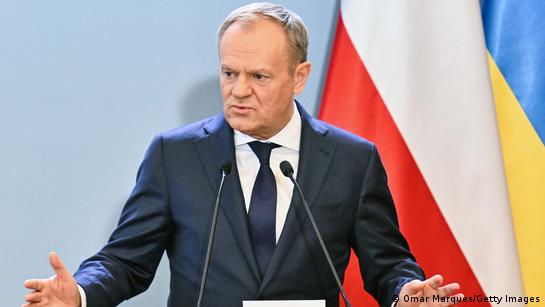 Poland's Prime Minister, Donald Tusk speaks at a press conference