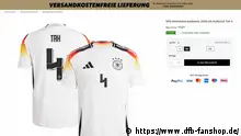 Screenshot der website dfb-fanshop.de. DFB Heimtrikot Authentic 2024 mit Aufdruck Tah 4. Quelle: https://www.dfb-fanshop.de/de/jerseys/dfb-heimtrikot-authentic-2024-mit-aufdruck-tah-4