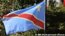 Illustration picture shows the national flag of the Democratic Republic of Congo and Belgium during a visit to Lubumbashi University, during an official visit of the Belgian Royal couple to the Democratic Republic of Congo, Friday 10 June 2022. The Belgian King and Queen will be visiting Kinshasa, Lubumbashi and Bukavu from June 7th to June 13th. BELGA PHOTO BENOIT DOPPAGNE
