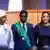 Presidenti i Senegalit, Bassirou Diomaye Faye, i shoqëruar nga dy bashkëshortet e tij Marie Khone Faye (majtas) dhe Absa Faye (djathtas)