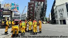 (240403) -- TAIPEI, April 3, 2024 (Xinhua) -- This photo taken on April 3, 2024 shows a damaged residential building in Hualien, southeast China's Taiwan. Four people died and another 97 were injured in a 7.3-magnitude earthquake that hit the sea area near Hualien in China's Taiwan on Wednesday morning. (China Times/Handout via Xinhua)
