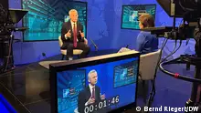 Nato Generalsekretär Jens Stoltenberg im DW Interview mit Alexandra von Nahmen. Brüssel. Nato Hauptquartier 04.04.2024. Foto: Bernd Riegert, DW, alle Rechte