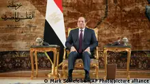 Egyptian President Abdel Fattah Al-Sissi attends a meeting with US Secretary of State Antony Blinken arrives at Al-Ittihadiya Palace, in Cairo, Tuesday, Feb. 6, 2024. (AP Photo/Mark Schiefelbein, Pool)
