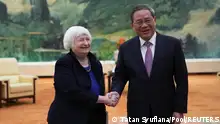 U.S. Treasury Secretary Janet Yellen meets Chinese Premier Li Qiang at the Great Hall of the People in Beijing, China, April 7, 2024. Tatan Syuflana/Pool via REUTERS
