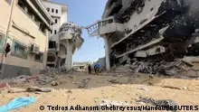 A view of the rubble at the destroyed Al Shifa Hospital during an inspection by the World Health Organisation, amid the ongoing conflict between Israel and Palestinian Islamist group Hamas, in Gaza City in this handout image released April 6, 2024. Tedros Adhanom Ghebreyesus/Handout via REUTERS THIS IMAGE HAS BEEN SUPPLIED BY A THIRD PARTY. MANDATORY CREDIT. NO RESALES. NO ARCHIVES