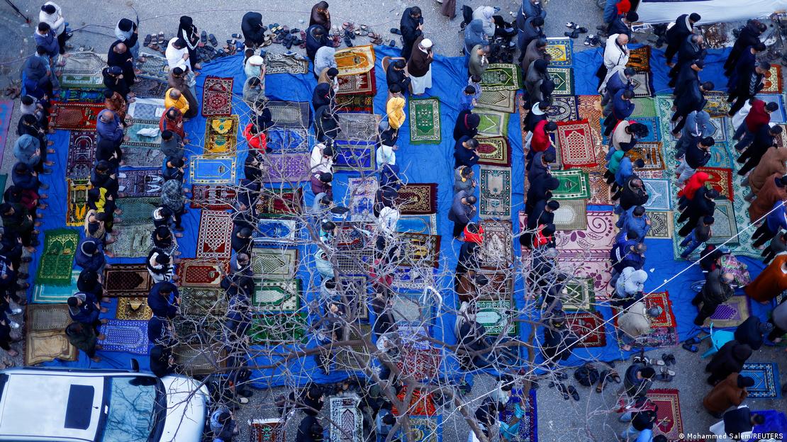 Palestinians in Rafah, Gaza take part in Eid prayers on April 10, 2024