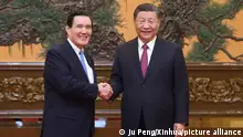 (240410) -- BEIJING, April 10, 2024 (Xinhua) -- Xi Jinping, general secretary of the Communist Party of China Central Committee, meets with Ma Ying-jeou in Beijing, capital of China, April 10, 2024. (Xinhua/Ju Peng)