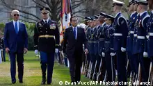 President Joe Biden and Japanese Prime Minister Fumio Kishida review the troops with Col. David Rowland, commander of the 3rd U.S. Infantry Regiment, The Old Guard, during a State Arrival Ceremony on the South Lawn of the White House, Wednesday, April 10, 2024, in Washington. (AP Photo/Evan Vucci)