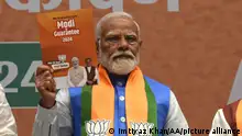 NEW DELHI, INDIA - APRIL 14: Indian Prime Minister Narendra Modi releases the Bharatiya Janata Party (BJP) Manifesto ahead of country's upcoming election, at the party headquarters, in New Delhi, India on April 14, 2024. Imtiyaz Khan / Anadolu