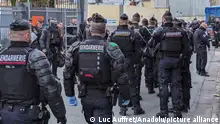 PARIS, FRANCE - APRIL 17: Gendarmes and police officers evacuated France's largest squat this morning 100 days before the start of the Olympic Games in Vitry-sur-Seine near Paris, France on April 17, 2024. Associations are denouncing a 'social cleansing' of the Paris region in the run-up to the 2024 Olympics. The squat housed between 400 and 450 people, mainly migrants from Sudan and Chad. Some of the evacuated migrants were transferred by bus to accommodation centers in other regions of France. Luc Auffret / Anadolu