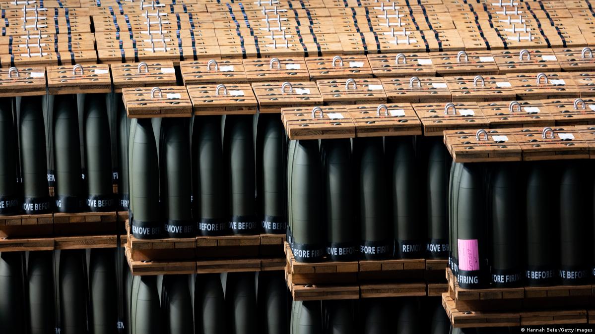 155mm artillery shells that are crated and ready to be shipped