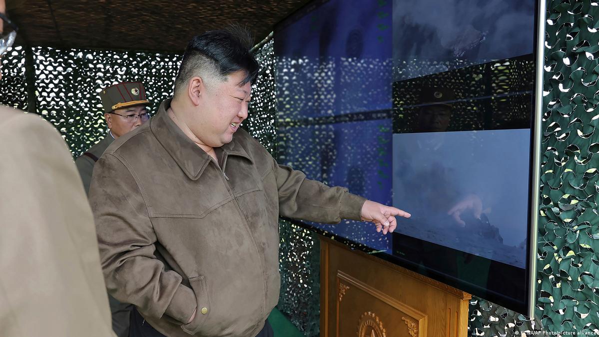 In this photo provided by the North Korean government, North Korean leader Kim Jong Un, right, supervises a drill on April 22