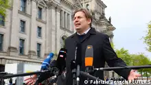 24.04.2024 *** Maximilian Krah, member of the European Parliament for the far-right Alternative for Germany and AfD's top candidate in June's election to the assembly, gives a statement, after an aide has been arrested in Germany on suspicion of especially severe espionage for China, in Berlin, Germany, April 24, 2024. REUTERS/Fabrizio Bensch