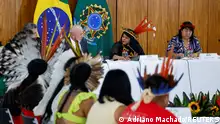 Brazil's President Luiz Inacio Lula da Silva and Minister of Indigenous Peoples Sonia Guajajara attend a meeting with Indigenous people on the day of a protest to demand the demarcation of land and to defend cultural rights, in Brasilia, Brazil April 25, 2024. REUTERS/Adriano Machado