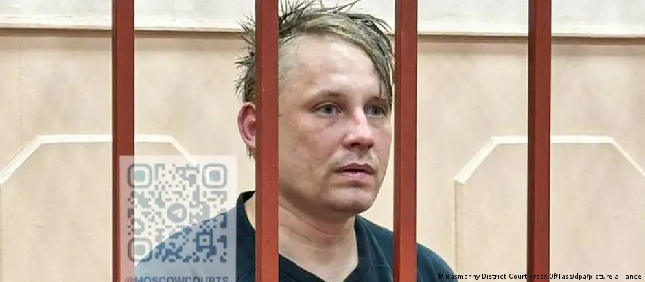 Russian journalist Konstantin Gabov at a hearing in Moscow