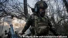 01/04/2024 DONETSK OBLAST, UKRAINE - APRIL 01: A Ukrainian soldier fires an artillery in the direction of Siversk, Donetsk Oblast, Ukraine on April 01, 2024. Wolfgang Schwan / Anadolu