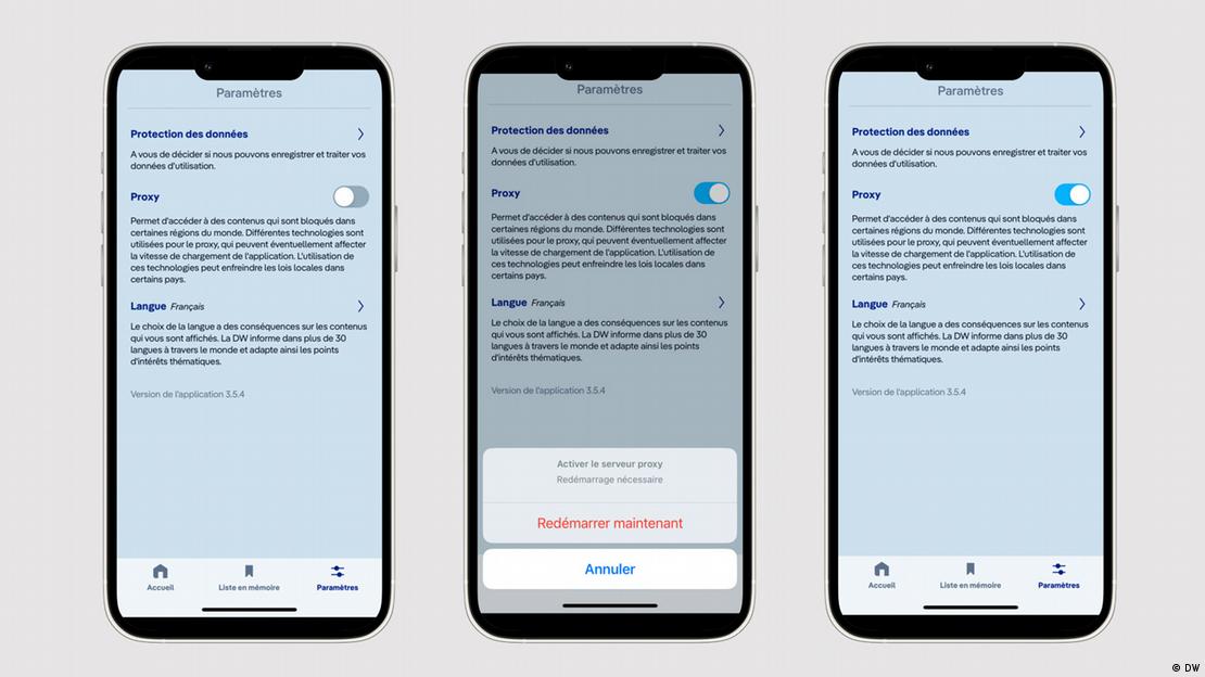 Captures d'écran d'un téléphone qui renseigne sur le téléchargement de Proxy