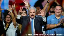 Jose Raul Mulino, presidential candidate for Achieving Goals, addresses supporters during a campaign rally in Panama City Sunday, April 28, 2024. Panama will hold general elections on May 5. (AP Photo/Matias Delacroix)