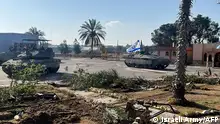 A view of Israeli tanks entering the Palestinian side of the Rafah border crossing 