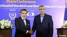 Rafael Mariano Grossi, Generaldirektor der Internationalen Atomenergiebehörde (IAEA) reiste am 06.05.2024 nach Teheran und hielt am 07.05.2024 eine Pressekonferenz mit Mohammad Eslami, Chef der iranischen Atomenergieorganisation während der ersten internationalen Nuklearkonferenz Irans in Isfahan.