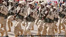 (170513) -- KHARTOUM, May 13, 2017 () -- Sudan's Rapid Support Forces (RSF) march during the inauguration in Khartoum, Sudan, May 13, 2017. Sudanese President Omar al-Bashir on Saturday directed Sudan's Rapid Support Forces (RSF) to confront tribal conflicts in Darfur region and resolve them peacefully or militarily. Al-Bashir on Saturday attended the inauguration of the biggest batch of RSF forces that amounted to 11,450. (/Mohamed Babiker)(yk)