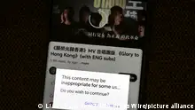 February 26, 2024, Hong Kong, CHINA: In Hong Kong, on the mobile device, the warning is displayed on YouTube when user is linked to 2019 Hong Kong protest song : GOLORY TO HONG KONG, aka, ' National Anthem ' which was widely recognized and sung by pro-democracy Hong Kong Protesters in 2019. HKSAR is moving to illegalize more than 30 online links which are related to the video of GLORY TO HONG KONG on YouTube. Senior official from Secretary for Justice, argued that the videos are ' seditious ' and ' secessionist in nature ' and carrying the intention of distorting China's national anthem.Feb-26,2024Hong Kong.ZUMA/Liau Chung-ren (Credit Image: © Liau Chung-ren/ZUMA Press Wire