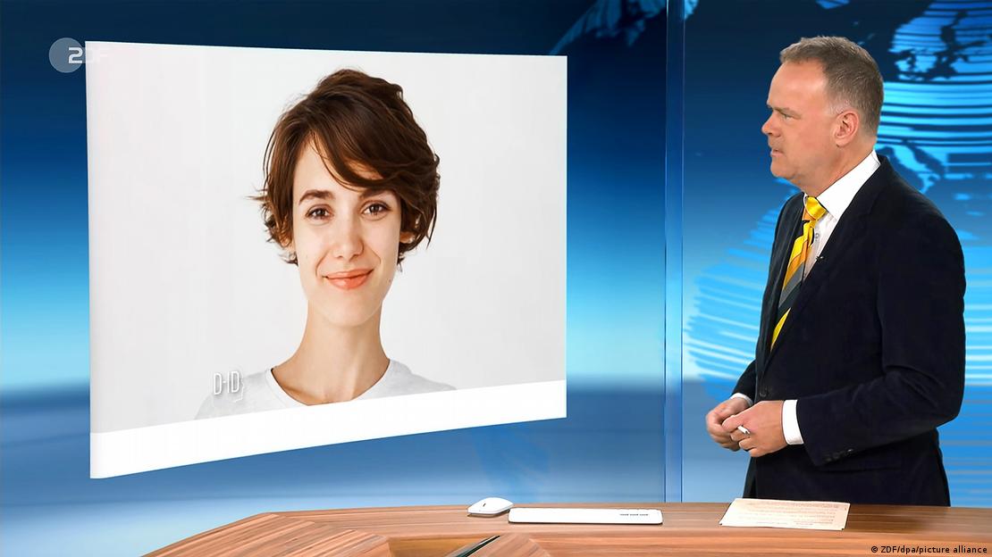 La emisora alemana ZDF también experimentó con avatares. El conductor Christian Sievers conversa en la imagen con "Jenny".