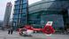 A rescue helicopter stands in front of the station A rescue helicopter stands in front of the station