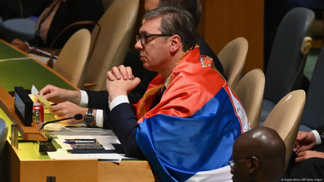 SHBA, Nju Jork, Vuçiq me flamurin serb në seancën e OKB SHBA, Nju Jork, Vuçiq me flamurin serb në seancën e OKB