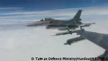 24.05.2024**Taiwan Air Force F-16 aircrafts fly during a patrolling mission at an undisclosed location in Taiwan in this handout image taken on May 23, 2024, released on May 24, 2024. Taiwan Defence Ministry/Handout via REUTERS ATTENTION EDITORS - THIS IMAGE WAS PROVIDED BY A THIRD PARTY. NO RESALES. NO ARCHIVES.