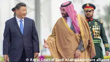 08.12.2022
RIYADH, SAUDI ARABIA - DECEMBER 8: (----EDITORIAL USE ONLY Äì MANDATORY CREDIT - 'ROYAL COURT OF SAUDI ARABIA / HANDOUT' - NO MARKETING NO ADVERTISING CAMPAIGNS - DISTRIBUTED AS A SERVICE TO CLIENTS----) Chinese President, Xi Jinping (L) is welcomed by Crown Prince of Saudi Arabia Mohammed bin Salman Al Saud (R) at the Palace of Yamamah in Riyadh, Saudi Arabia on December 8, 2022. Chinese President Jinping is in Saudi Arabia to attend China-Arab States Summit and the China-Gulf Cooperation Council (GCC) Summit. Royal Court of Saudi Arabia / Anadolu Agency