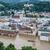 Aerial shot of a city center flooded with brown water