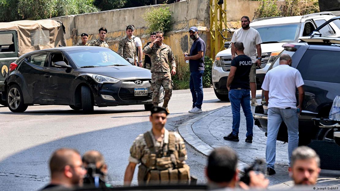 Lebanese soldiers and police seen near the US Embassy in Beirut