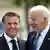 Biden has his arm around Macron's shoulder as the two stand together