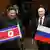 Kim Jong Un empfängt Wladimir Putin in Nordkorea, vor ihnen die Flaggen ihrer Länder Nordkorea und Russland