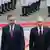Ambos mandatarios caminal por la alfombra roja mientras al fondo se atisban las botas de la guardia de honor montada en homenaje al mandatario ruso.