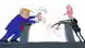 Карикатура DW: карикатурные кандидаты в президенты США Дональд Трамп и Джо Байден стоят за трибунами. Первый в агрессивной позе тянется в сторону Байдена, второй - опирается на трибуну обессиленными руками. 