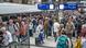 Crowds of passengers photographed on a train platform in Hamburg Crowds of passengers photographed on a train platform in Hamburg