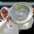 Athlete Barbora Krejcikova hoists a silver tablet (the Rosewater Dish) at Wimbledon's Center Court 