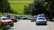 Emergency services and police cars stand on a street during in Albstadt-Lautlingen Emergency services and police cars stand on a street during in Albstadt-Lautlingen