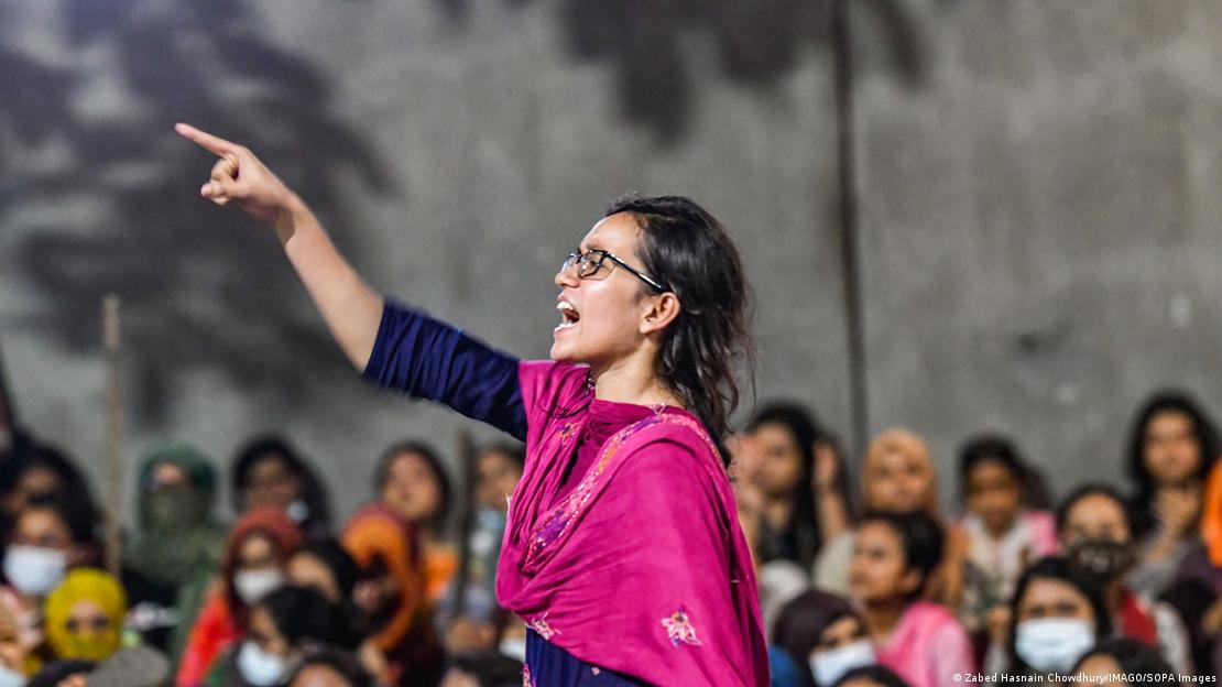 A woman protesting against Bangladesh public sector job quotas A woman protesting against Bangladesh public sector job quotas