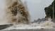 Rough seas battering a road in Fujian province, China Rough seas battering a road in Fujian province, China