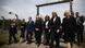 People walking into the Auschwitz site, including Romani Rose (third from left), the chair of the German Central Council of Sinti and Roma, Manuela Schwesig (to Rose's right), state premier of Mecklenburg-Vorpommern, and Bärbel Bas (second from right), the speaker of the Bundestag lower house of parliament. August 2, 2024. People walking into the Auschwitz site, including Romani Rose (third from left), the chair of the German Central Council of Sinti and Roma, Manuela Schwesig (to Rose's right), state premier of Mecklenburg-Vorpommern, and Bärbel Bas (second from right), the speaker of the Bundestag lower house of parliament. August 2, 2024.