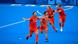 Dutch players run and celebrate on the pitch Dutch players run and celebrate on the pitch