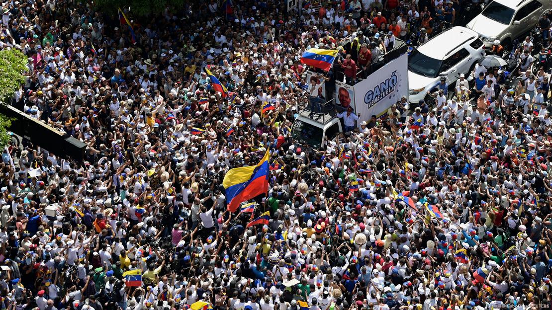 Protesta de la oposición en Caracas, en vista áerea de archivo.