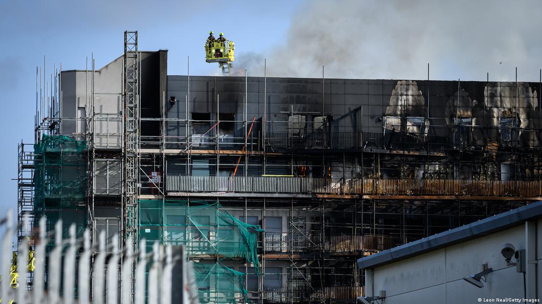The apartment house which was impacted by the fire in Dagenham, east London  