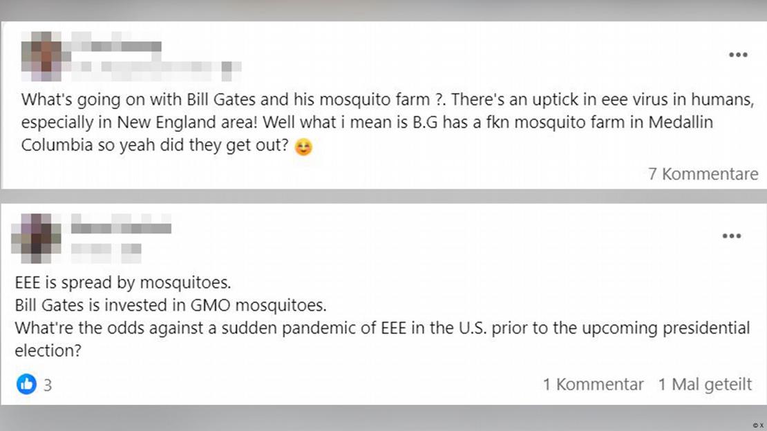 A screenshot showing conspiracy theories about EEE and Bill Gates