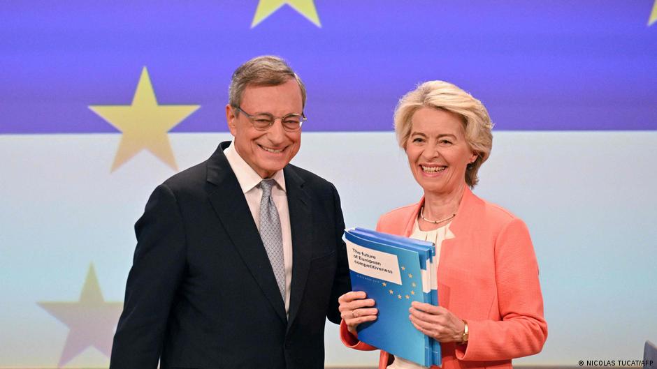 Mario Dragi i Ursula fon der Lajen sa izveštajem o konkurentnosti EU (2024)